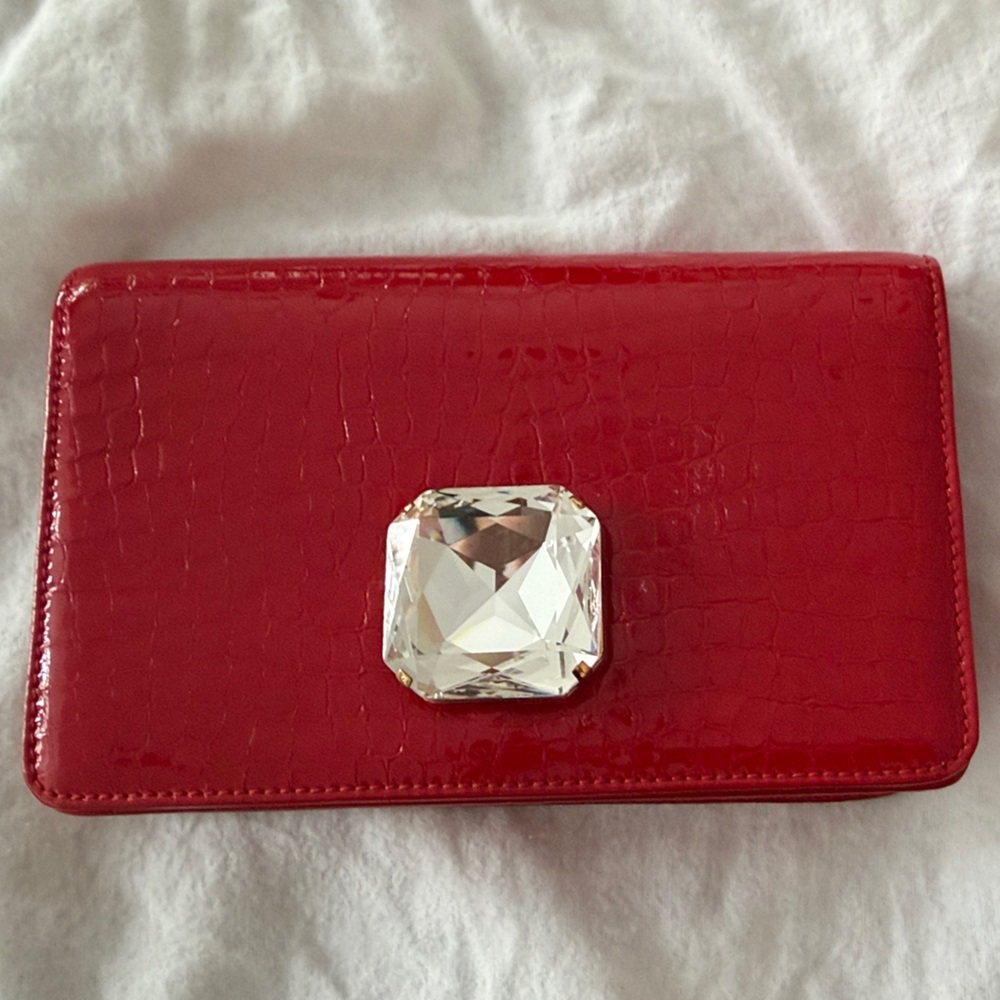 Miu Miu Red Croc-Embossed Clutch with Crystal Accent. Never used